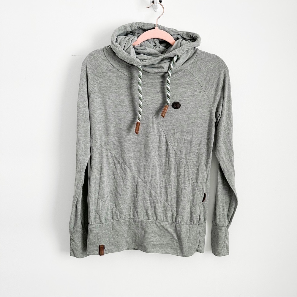 Naketano Heathered Gray Green Cowl Neck Hoodie Top sz Medium